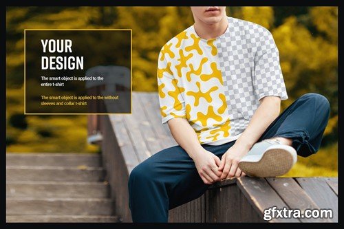 Oversized T-shirt Mockup on a Guy Outside 7CHU4CL Oversized T-shirt Mockup on a Guy Outside 7CHU4CL