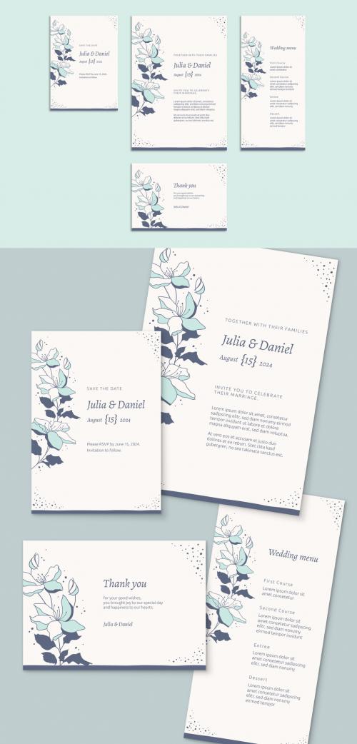 Floral Wedding Invitation Set with Light Blue and Gray Accents - 200582650