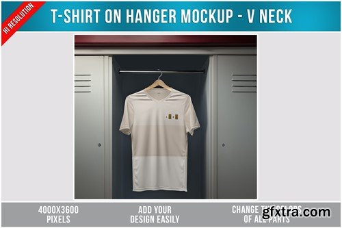 T-Shirt on Hanger Mockup - V Neck TWQBXD7 T-Shirt on Hanger Mockup - V Neck TWQBXD7