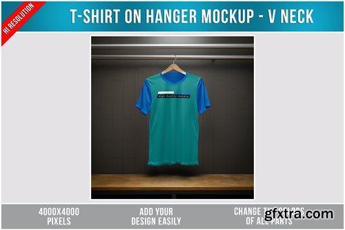 T-Shirt on Hanger Mockup - V Neck URMEZCT T-Shirt on Hanger Mockup - V Neck URMEZCT