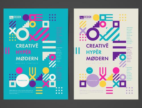 Flyer Layout with Colorful Geometric Shapes - 212936345