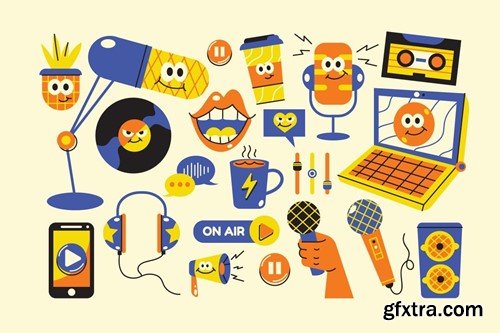 Cream Flat Design Podcast Illustration Set W42G3RD