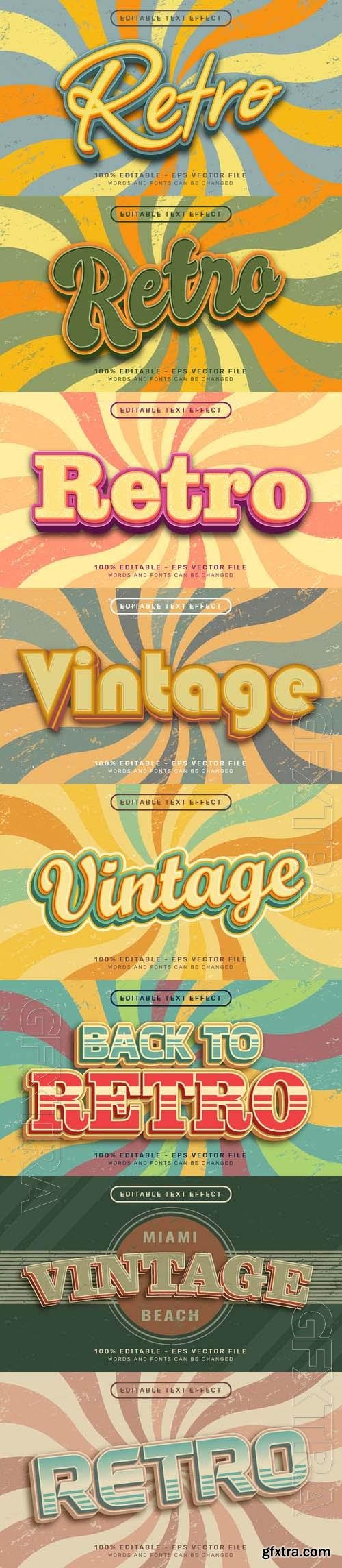 Retro Vintage Color Editable 3D Text Effect 8xEPS