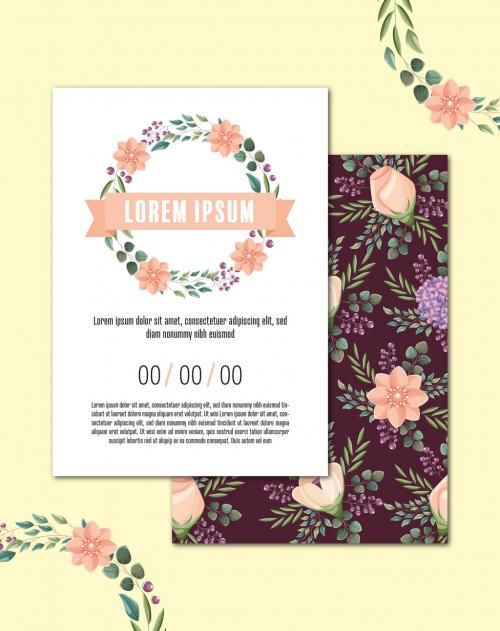 Wedding Invitation Layout with Floral Decorations - 223790411