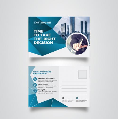 Postcard Layout with Blue Gradient Elements - 232530204