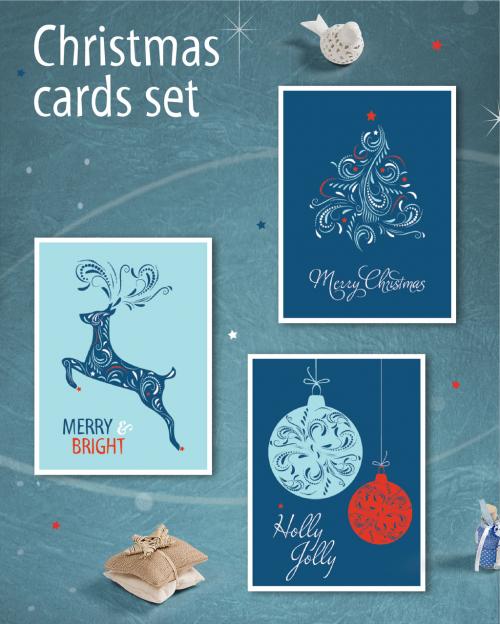 Christmas Greeting Card Layout Set with Intricate Ilustrations - 233418553