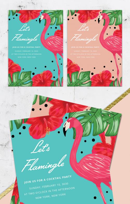 Party Invitation Layout with Tropical Illustrations - 234710004