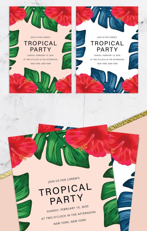 Party Invitation Layout with Tropical Illustrations - 234710030