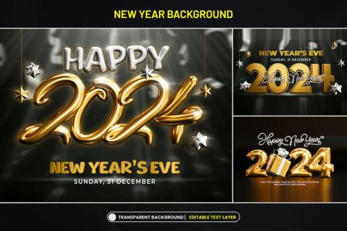 New Year 2024 Background with Stylized 3D Text New Year 2024 Background with Stylized 3D Text