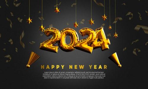 New Year 2024 Background with Stylized 3D Text New Year 2024 Background with Stylized 3D Text