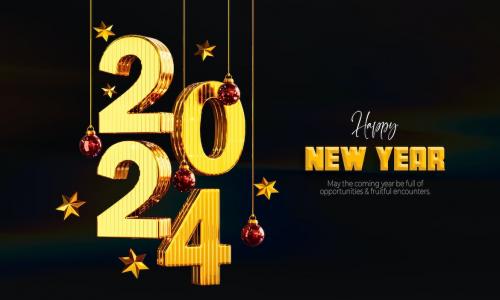 New Year 2024 Background with Stylized 3D Text New Year 2024 Background with Stylized 3D Text