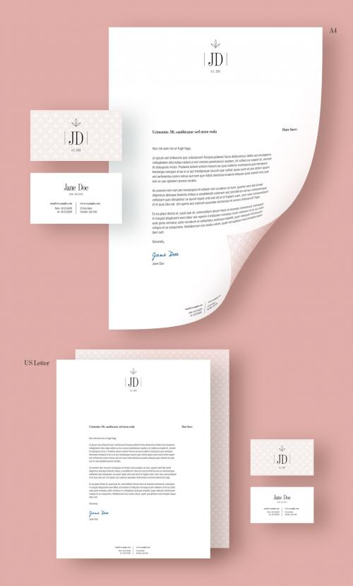 Letterhead and Business Card Layout with Leaf Illustration - 248184385