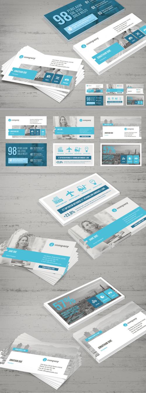Business Card Layout with Blue Accents - 248943679