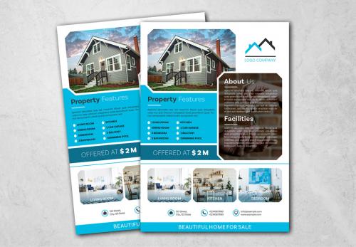 Real Estate Flyer Layout with Blue Accents - 248958340