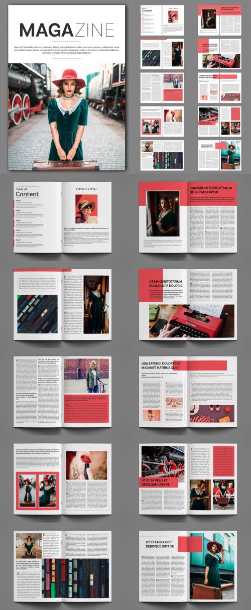 Magazine Layout with Red Accents - 248958729