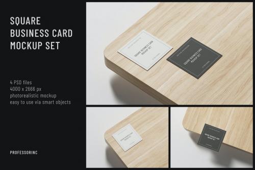 Square Business Card Mockup Set
