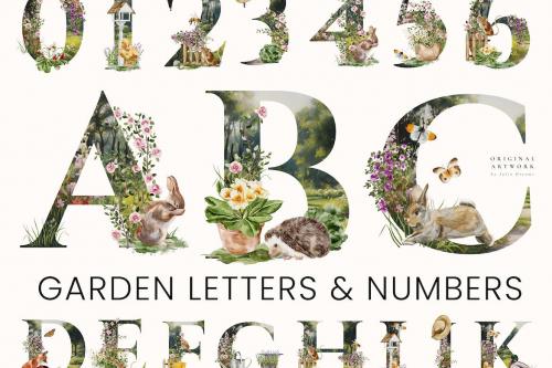 Garden Alphabet Letter Numbers Monogram Watercolor Garden Alphabet Letter Numbers Monogram Watercolor
