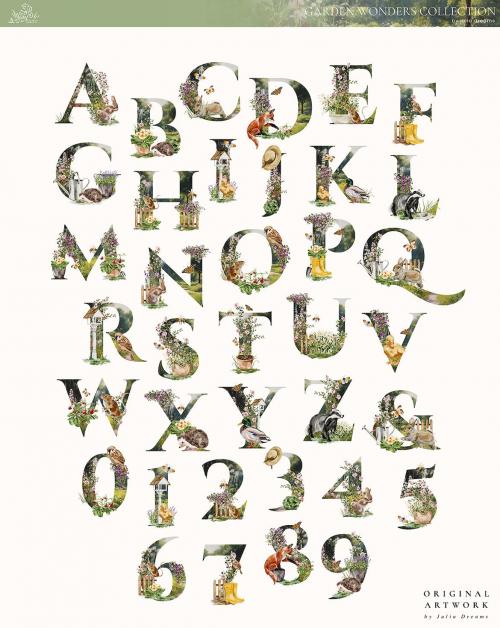 Garden Alphabet Letter Numbers Monogram Watercolor Garden Alphabet Letter Numbers Monogram Watercolor