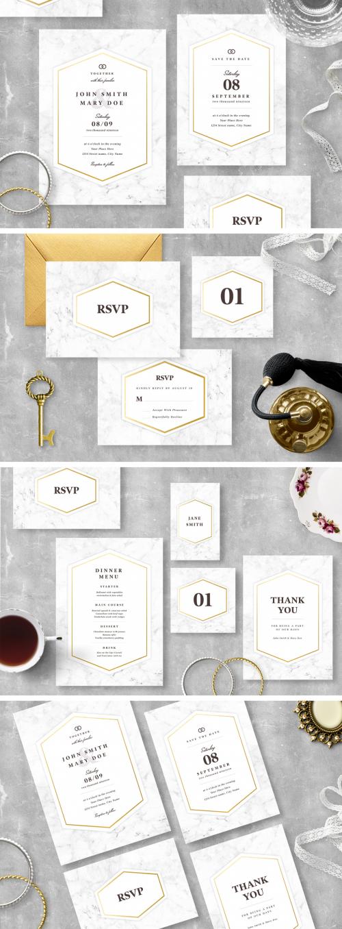 Wedding Invitation Suite with Marble Elements and Gold Accents - 257909484