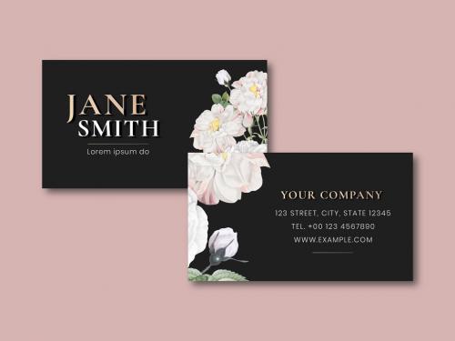 Business Card Layout with Floral Illustration - 259028032