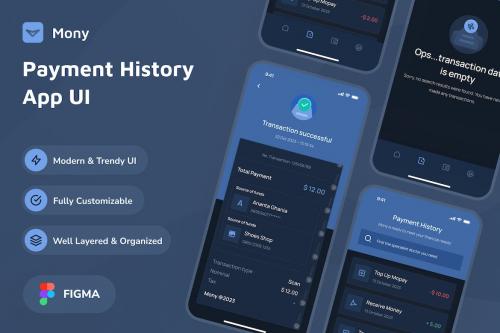 Mony - Payment History Dark Mode App UI