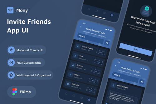 Mony - Invite Friends Dark Mode App UI