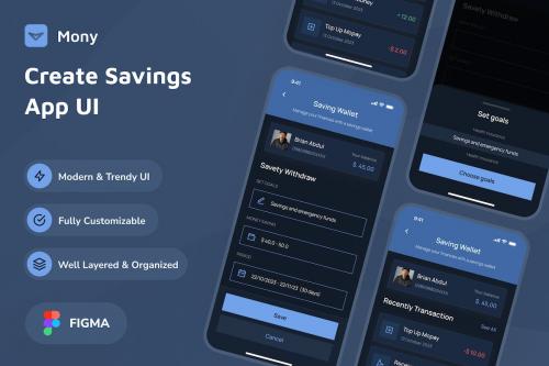 Mony - Create Savings Dark Mode App UI