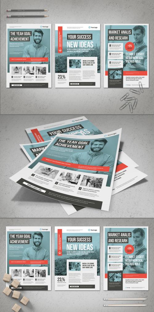 Blue Business Flyer Layout with Coral Accents - 262619327