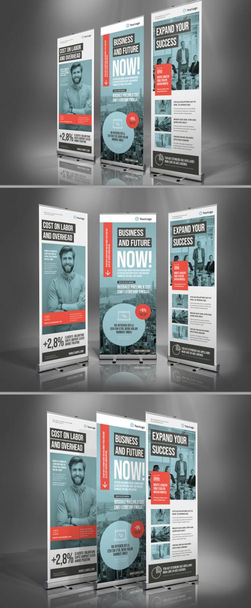 Blue and Gray Business Roll-up Banner Layout with Coral Accents - 262619354