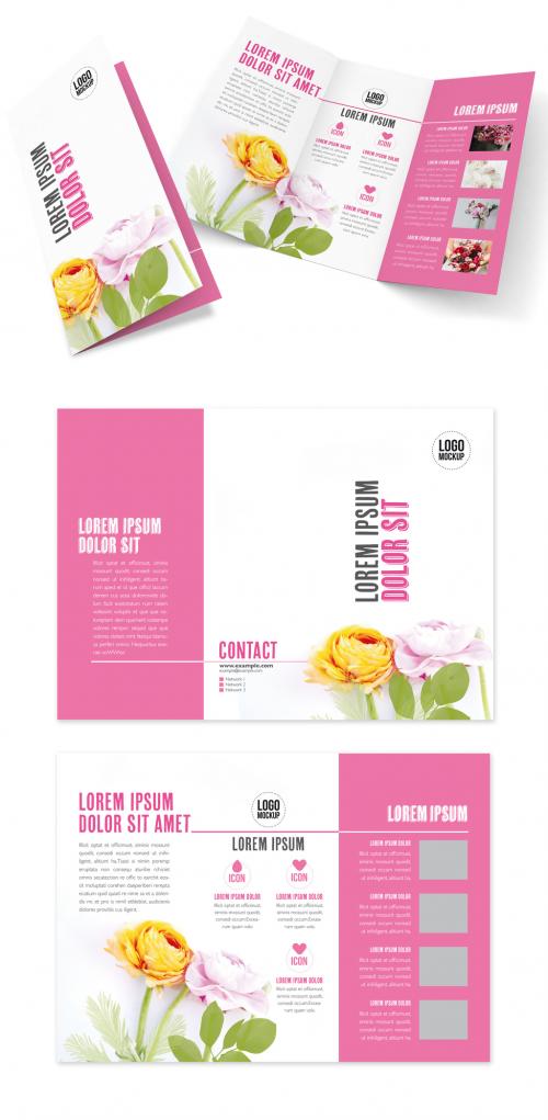 Trifold Brochure Layout with Flowers Background - 263059243