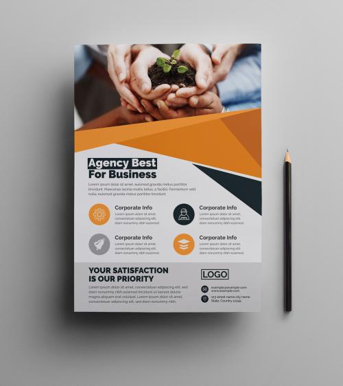 Corporate Flyer Layout with Graphic Elements and Orange Accents - 264467372