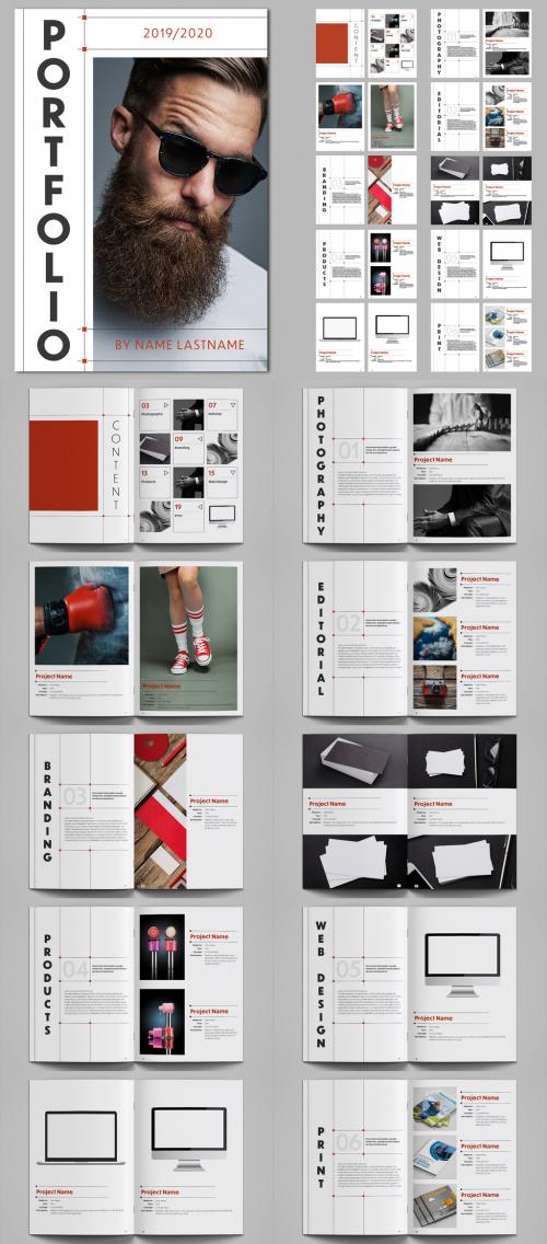 Portfolio Layout Design with Red Accents - 264646864