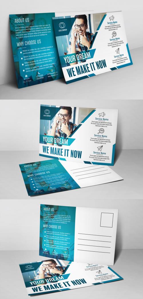 Business Postcard Layout with Blue Accents - 264646896