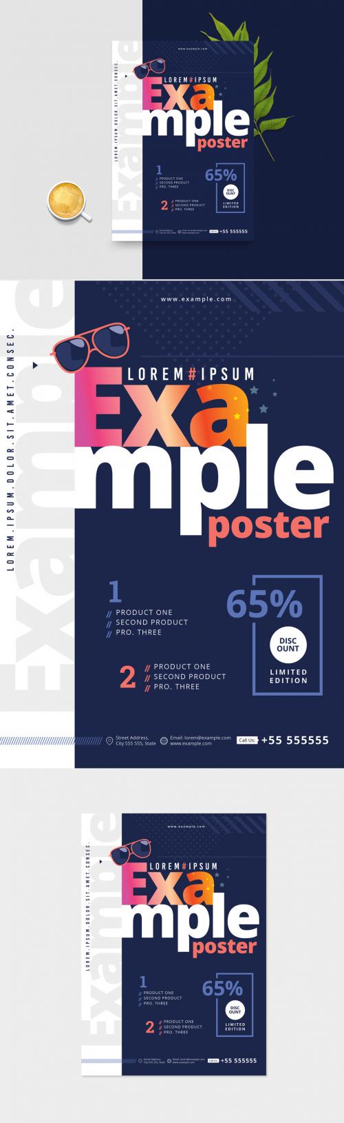 Navy Blue Poster Design Layout with Star Accents - 265205115