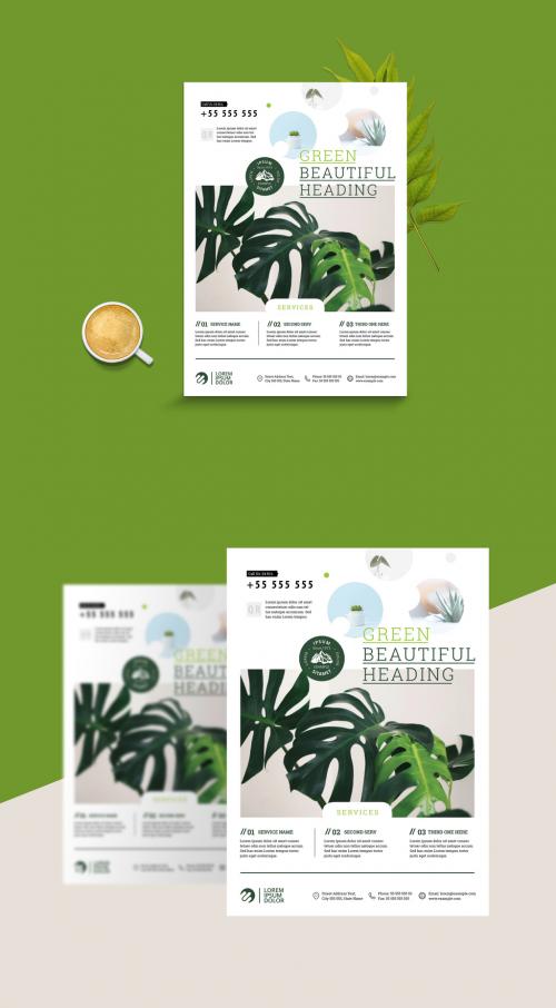 Minimalist Flyer Layout with Green and Circular Accents - 265205127