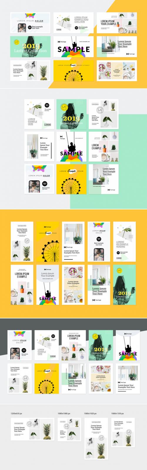 Colorful Social Media Kit with Green and Yellow Accents - 265205132
