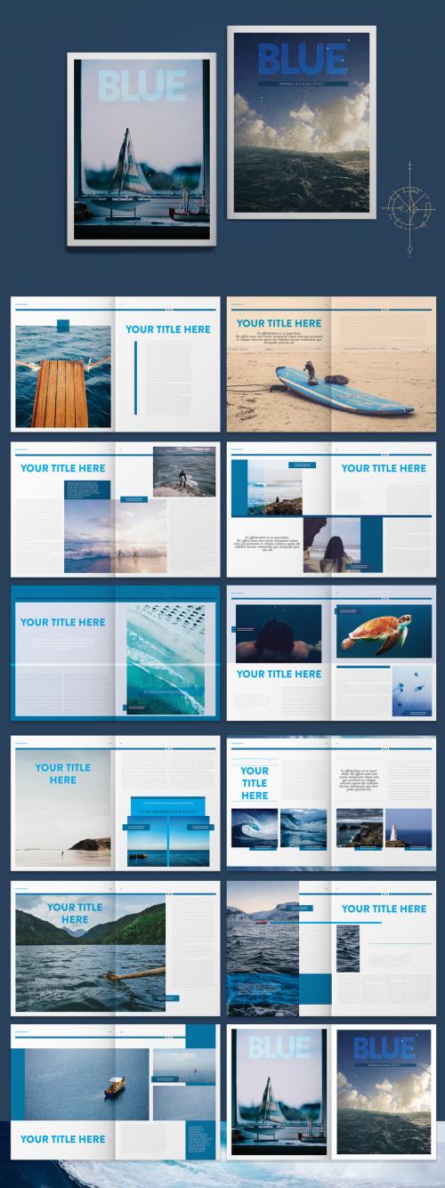 Blue Magazine Layout with Graphic Accents - 265505616