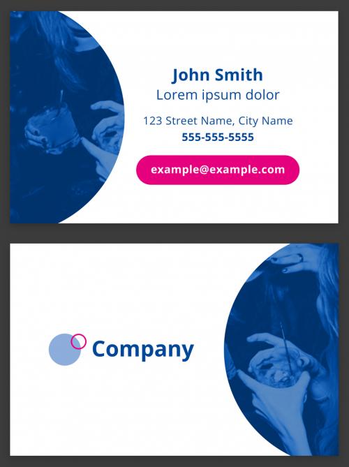 Business Card Layout with Blue and Pink Accents - 265516886