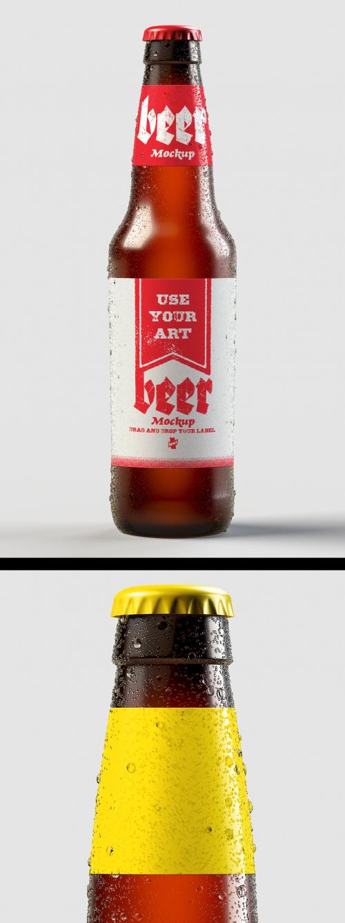 Beer Bottle Packaging Design Mockup with Water Drops - 265640901