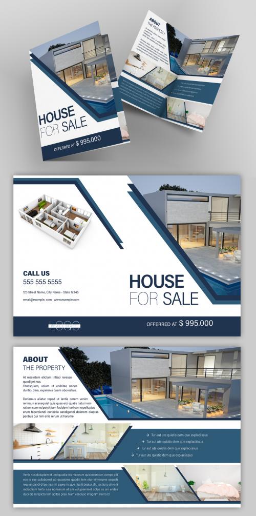 Real Estate Bifold Flyer Layout with Blue Accents - 265678492