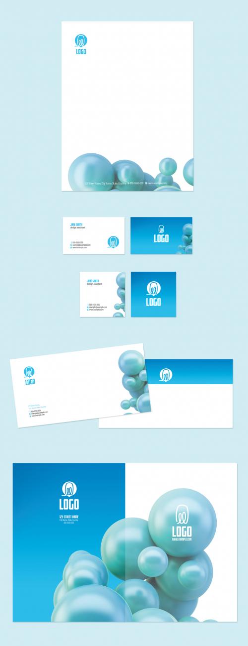 Stationery Set with Spheres and Blue Accents - 266623328