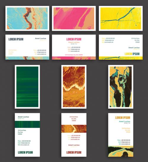 Business Card Layout Set with Colorful Marble Theme - 266753215