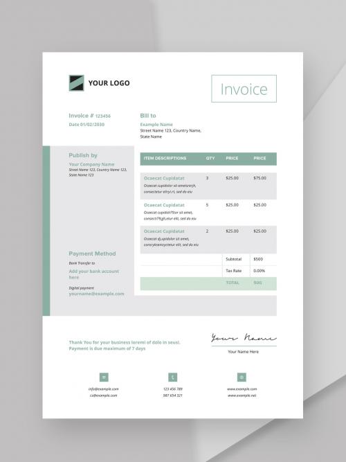 Corporate Invoice Layout with Green Accents - 266937594