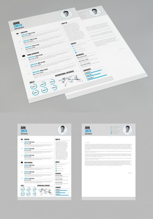 Resume and Cover Letter Layout with Blue Accents - 267154230