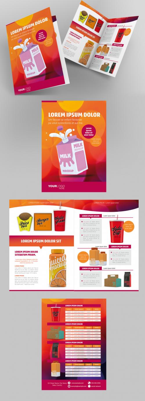 Product Brochure Layout with Abstract Orange and Purple Accents - 267154241