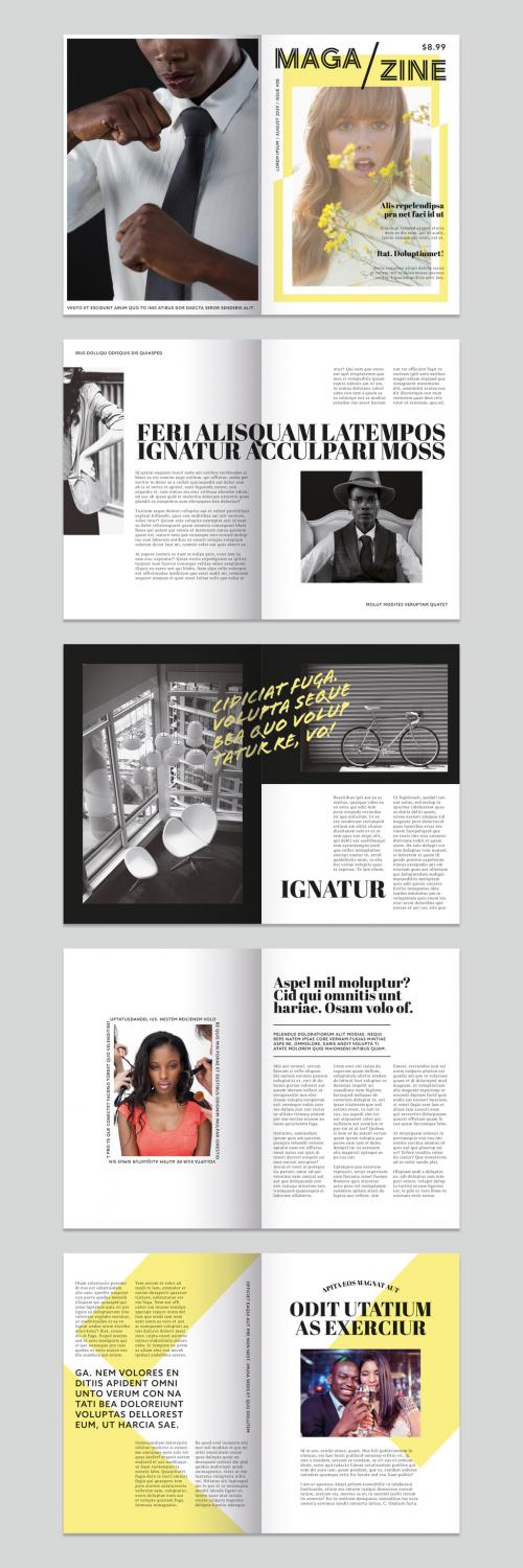 Magazine Layout with Yellow Graphic and Typographic Accents - 267811230