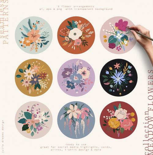 Meadow Flowers Vector Tiny Floral Elements Meadow Flowers Vector Tiny Floral Elements