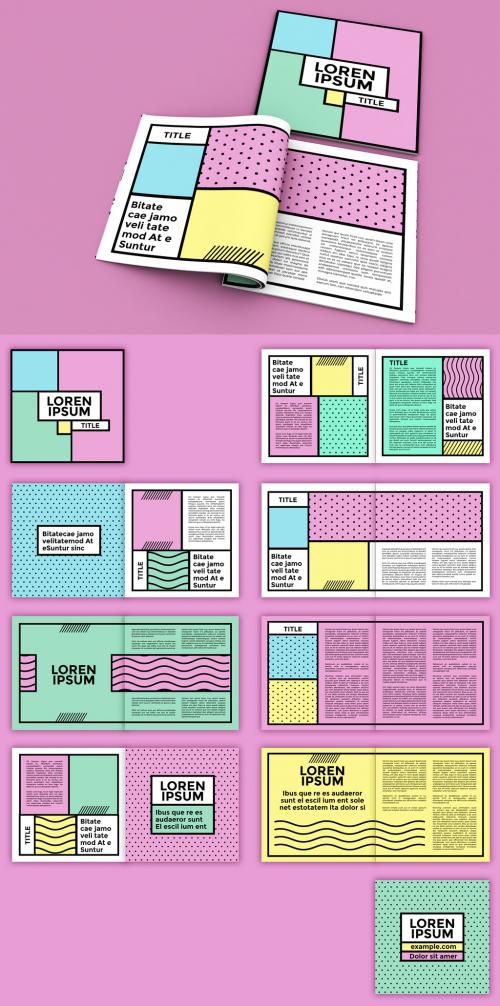 Square Magazine Layout with Pop Style Elements - 268044936