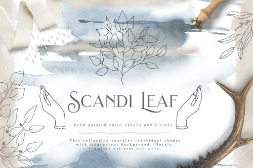 Scandi Leaf Watercolor Light Blue Gold Collection Scandi Leaf Watercolor Light Blue Gold Collection