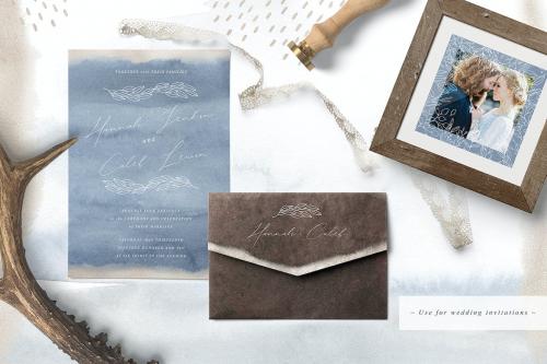 Scandi Leaf Watercolor Light Blue Gold Collection Scandi Leaf Watercolor Light Blue Gold Collection